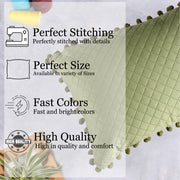 Both Side with PomPom Quilted Velvet Rectangular Cushion Cover (Set of 2), Mehndi